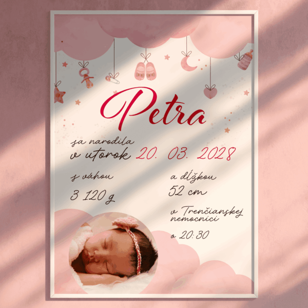 Tabuľka o narodení pre dievča