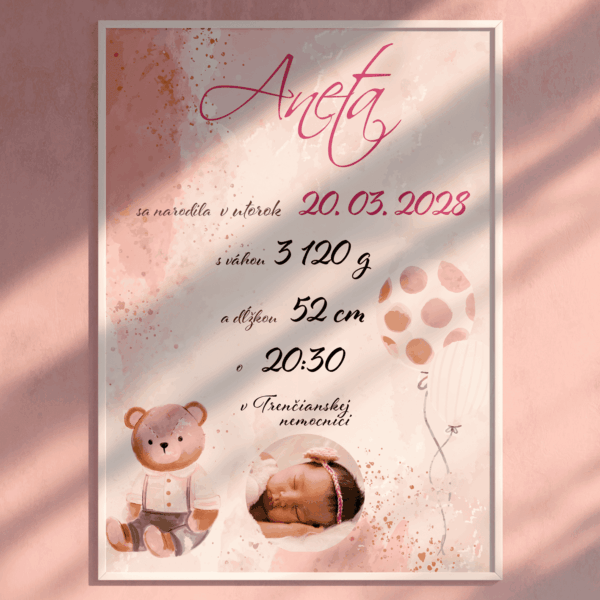 Obraz do detskej izby s údajmi o narodení
